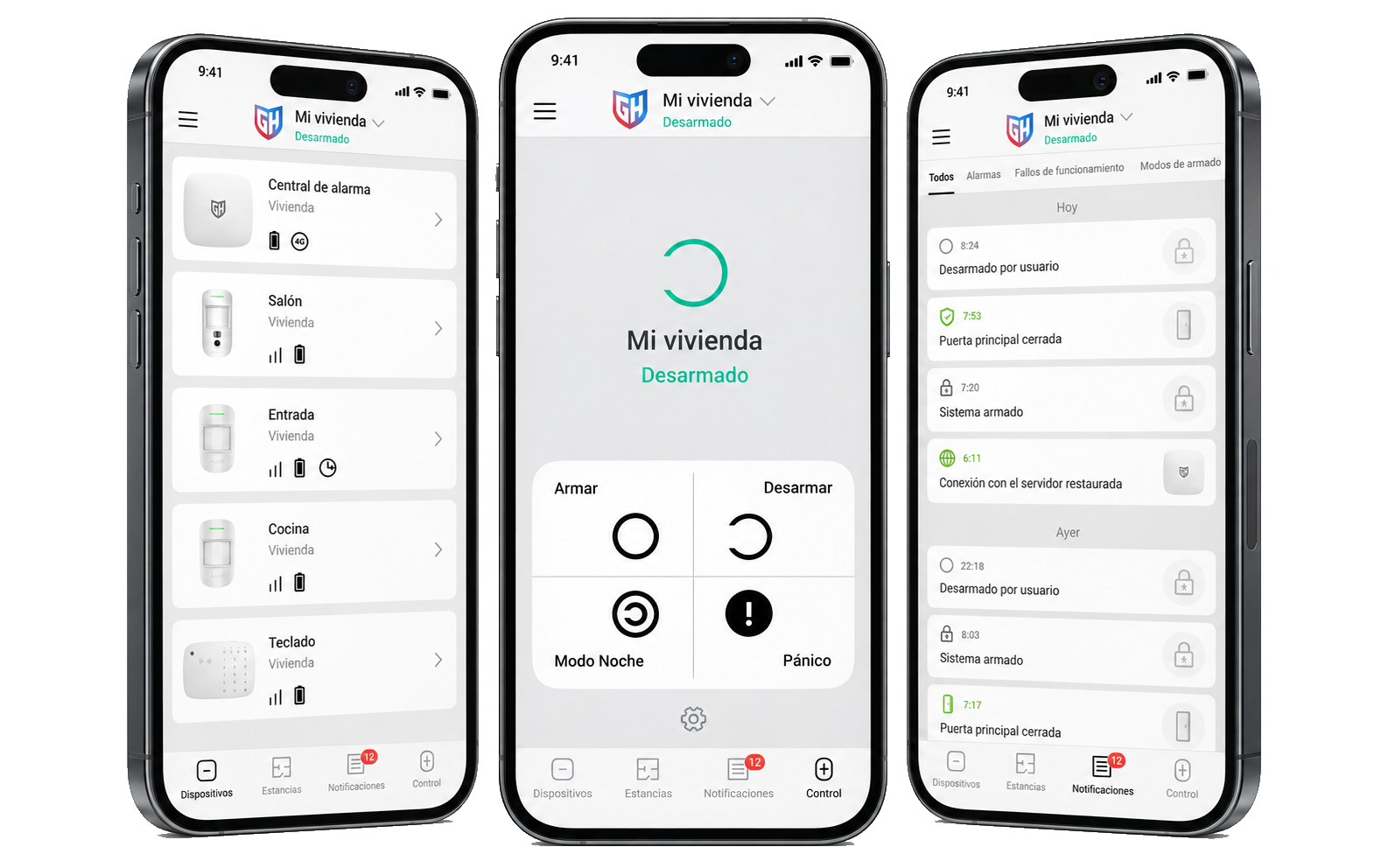 Aplicación real GH MySeguridad configurada para una vivienda: control, dispositivos y eventos