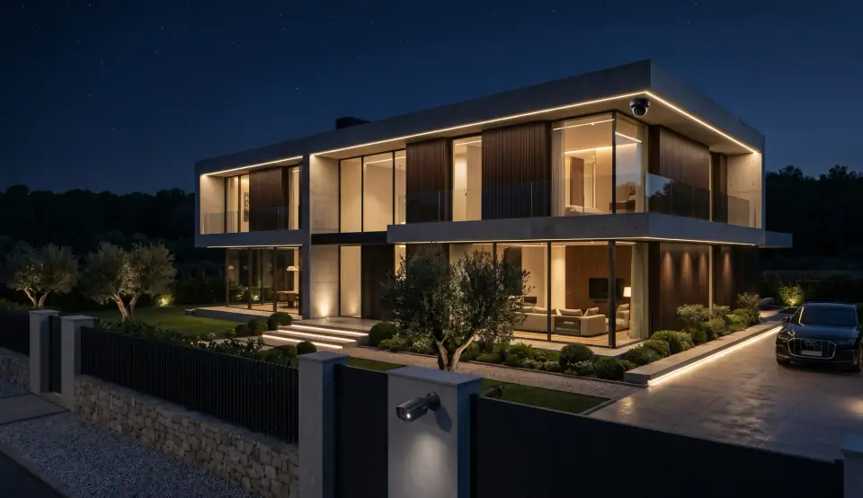 Vivienda protegida por un sistema de seguridad exterior