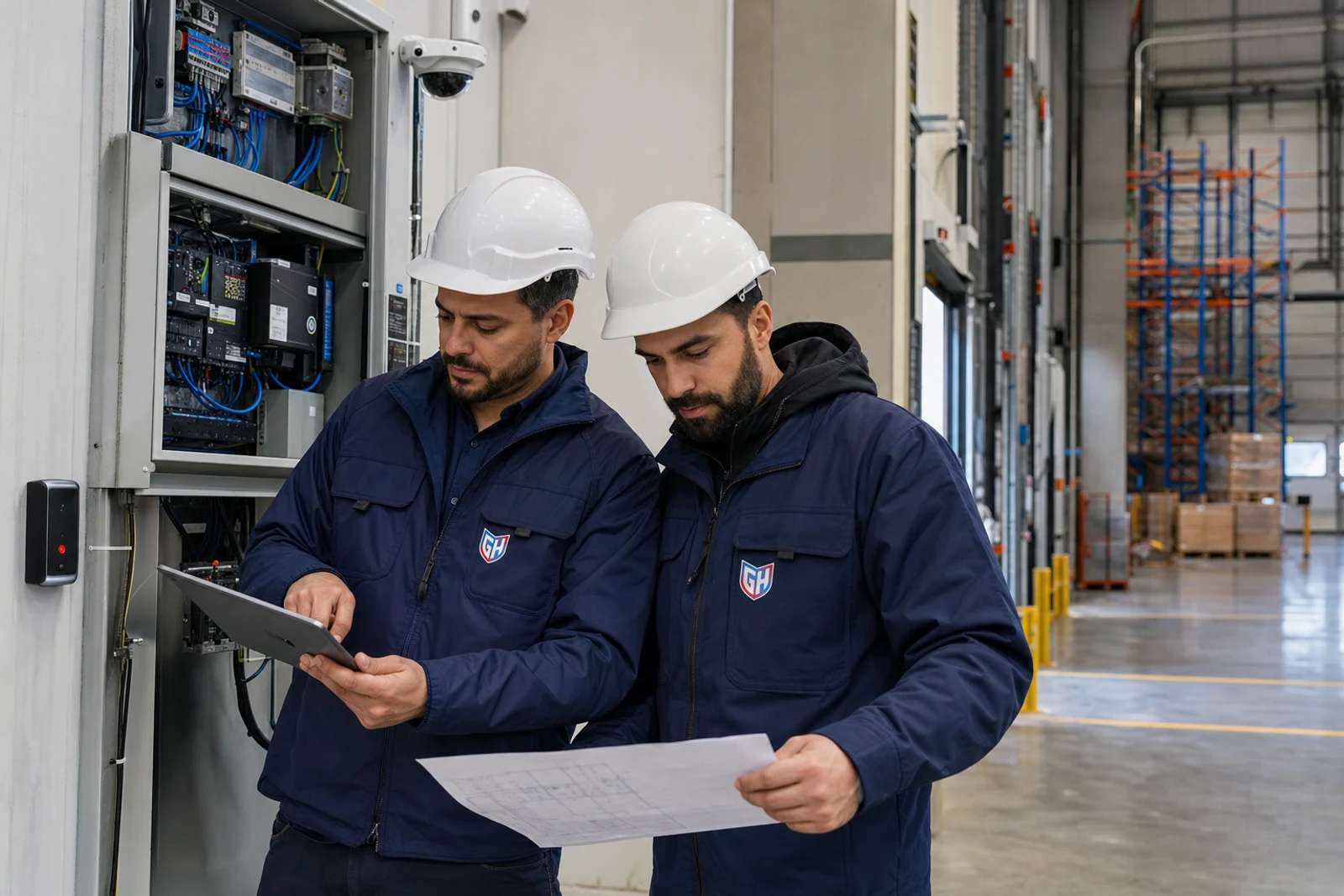 Técnicos de GH MySeguridad revisando un proyecto industrial