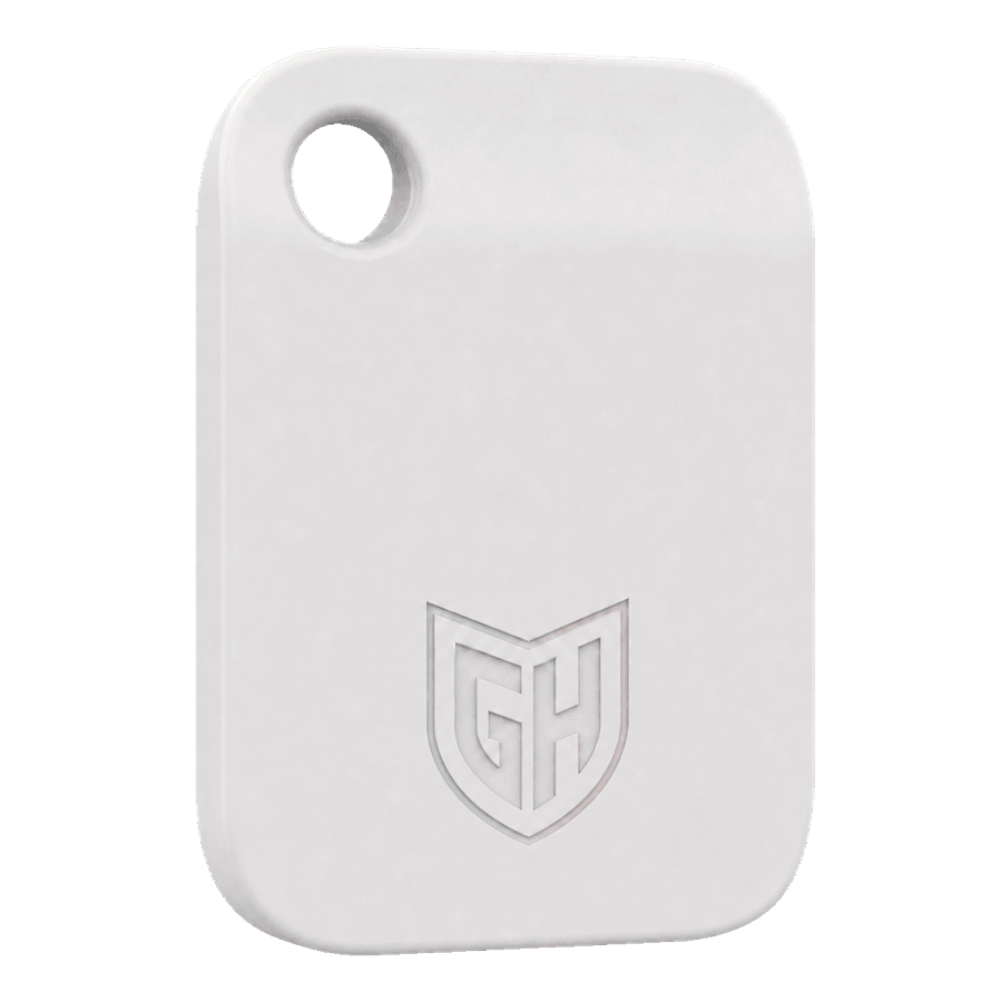 Llavero de acceso blanco con escudo GH MySeguridad
