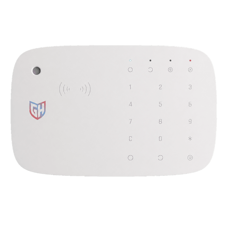 Teclado táctil blanco con identidad GH MySeguridad